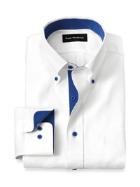 Comfort Stretch Non-Iron Solid Dress Shirt With Contrast Trim - White/cobalt