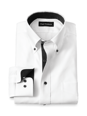 Comfort Stretch Non-Iron Solid Dress Shirt With Contrast Trim - White/black