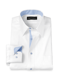 Comfort Stretch Non-Iron Solid Dress Shirt With Contrast Trim - White/blue