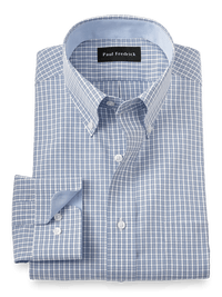 Non-Iron Cotton Plaid Dress Shirt With Contrast Trim - Blue