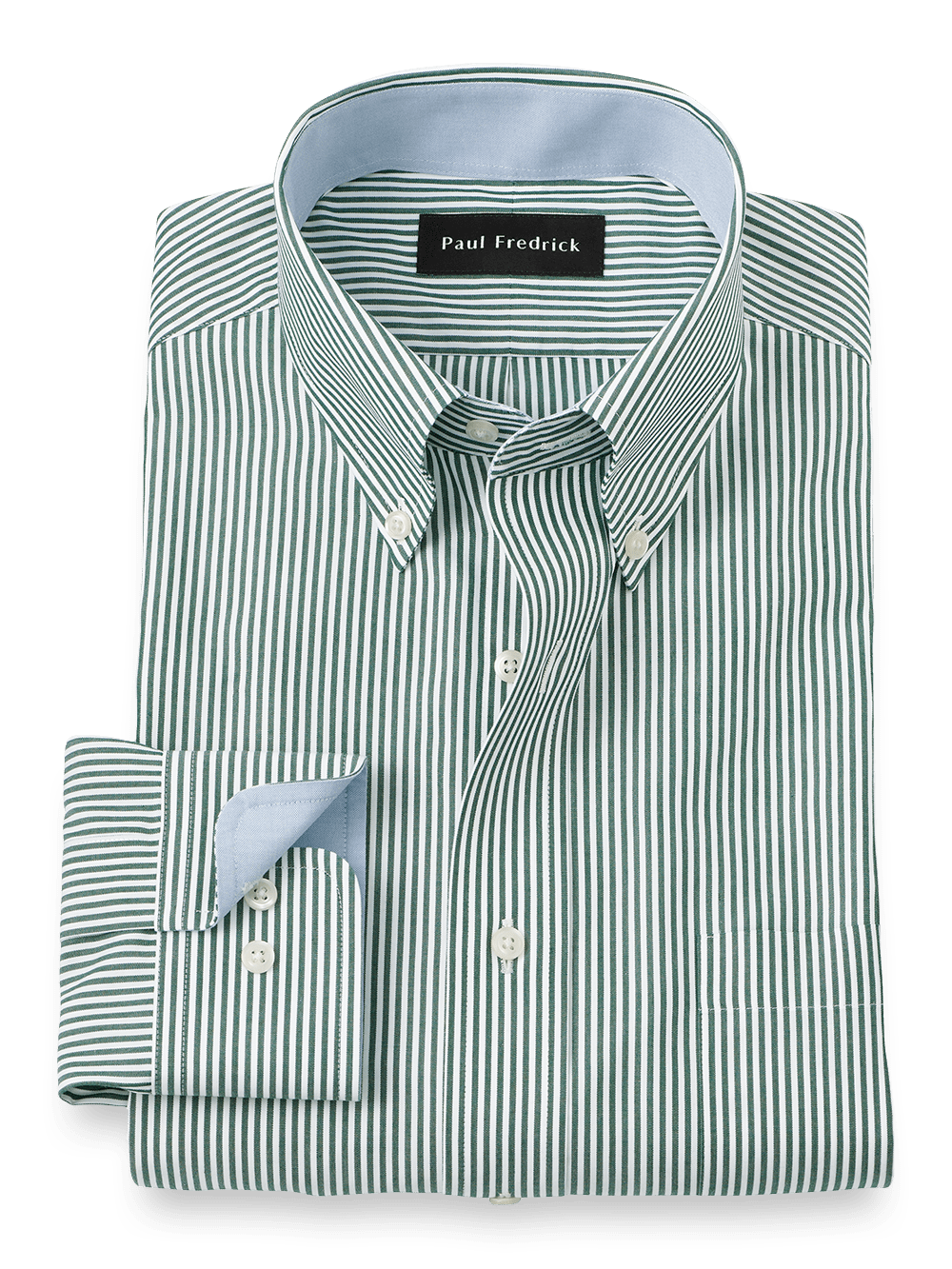 Product Image of Non-iron Cotton Stripe Dress Shirt With Contrast Trim-Green