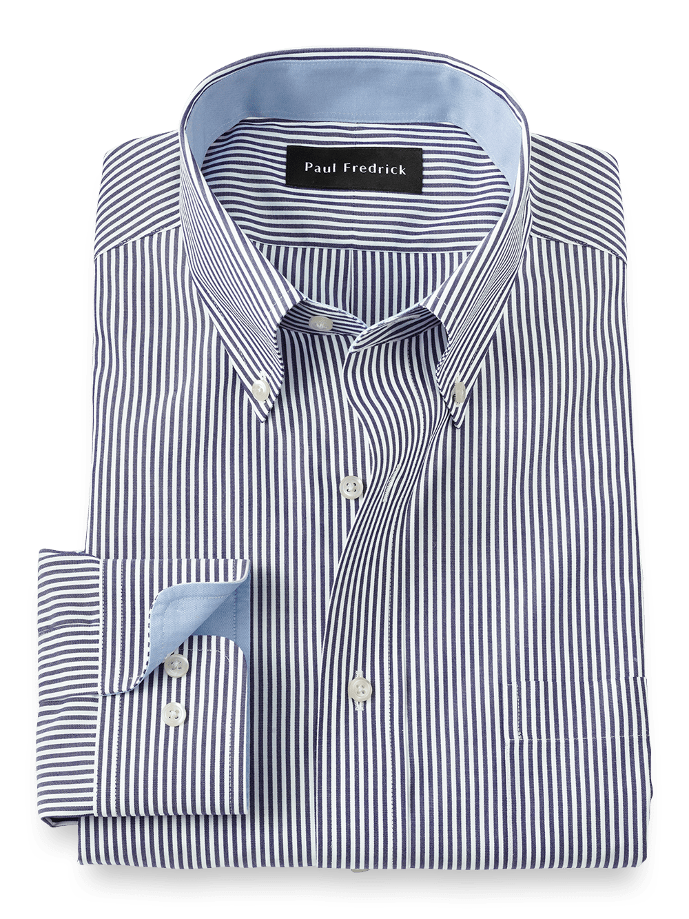 Product Image of Non-iron Cotton Stripe Dress Shirt With Contrast Trim-Purple