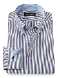 Non-Iron Cotton Stripe Dress Shirt With Contrast Trim - Purple