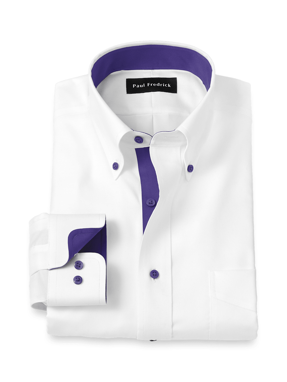 Product Image of Comfort Stretch Non-iron Solid Dress Shirt With Contrast Trim-White/Purple