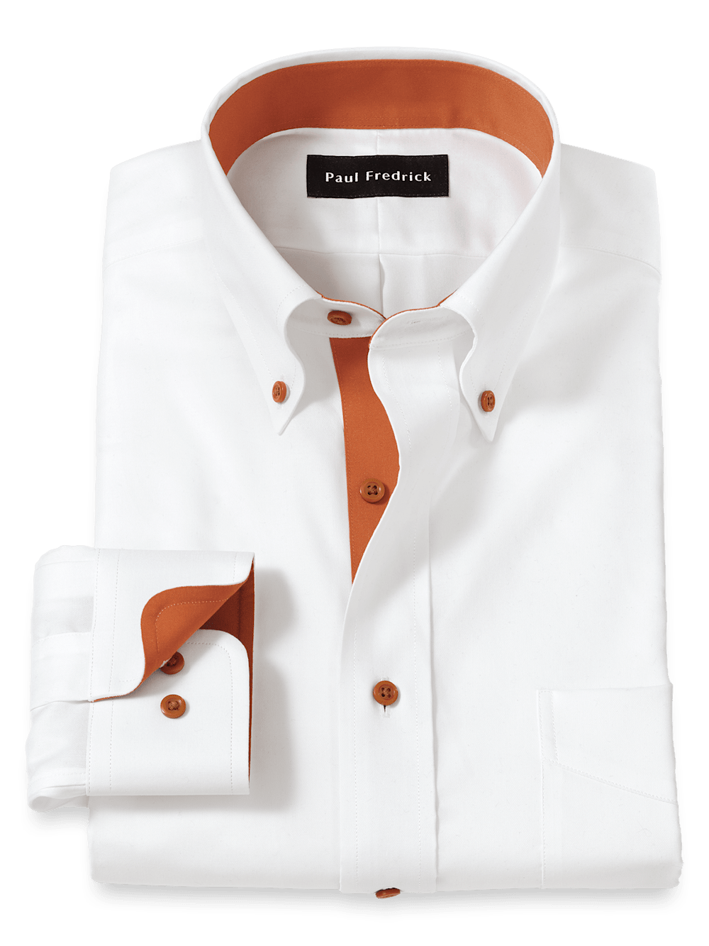 Product Image of Comfort Stretch Non-iron Solid Dress Shirt With Contrast Trim-White/Rust