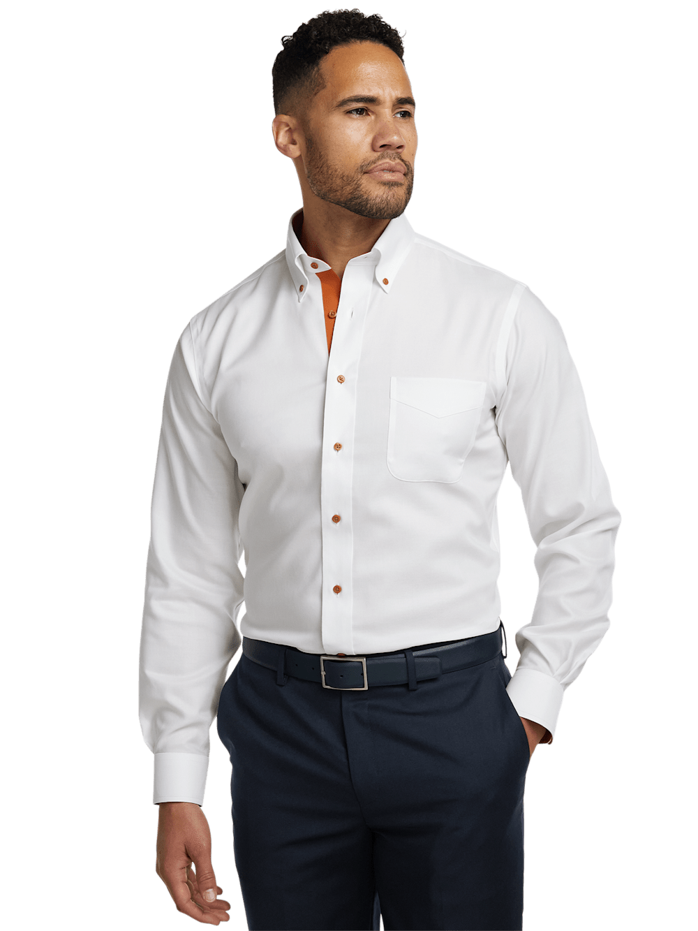 Alternate Image of Comfort Stretch Non-iron Solid Dress Shirt With Contrast Trim-1