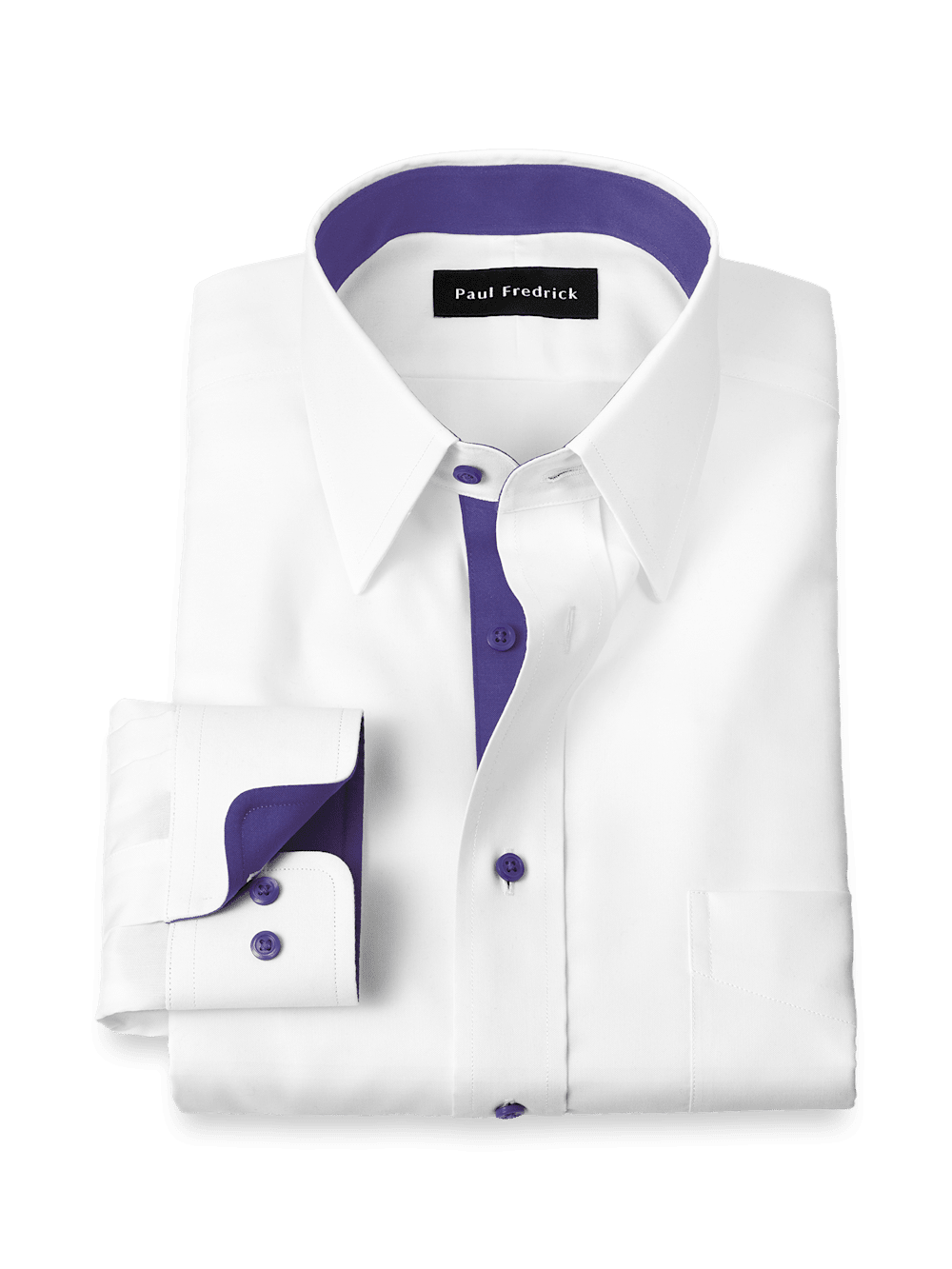 Product Image of Comfort Stretch Non-iron Solid Dress Shirt With Contrast Trim-White/Purple