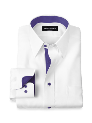 Comfort Stretch Non-Iron Solid Dress Shirt With Contrast Trim - White/purple