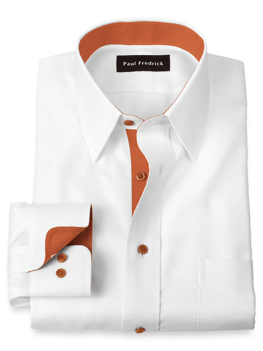 Product Image of Comfort Stretch Non-iron Solid Dress Shirt With Contrast Trim-White/Rust