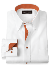 Comfort Stretch Non-Iron Solid Dress Shirt With Contrast Trim - White/rust