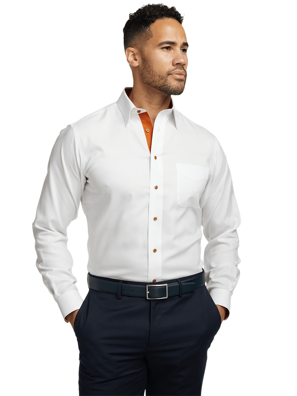 Alternate Image of Comfort Stretch Non-iron Solid Dress Shirt With Contrast Trim-1