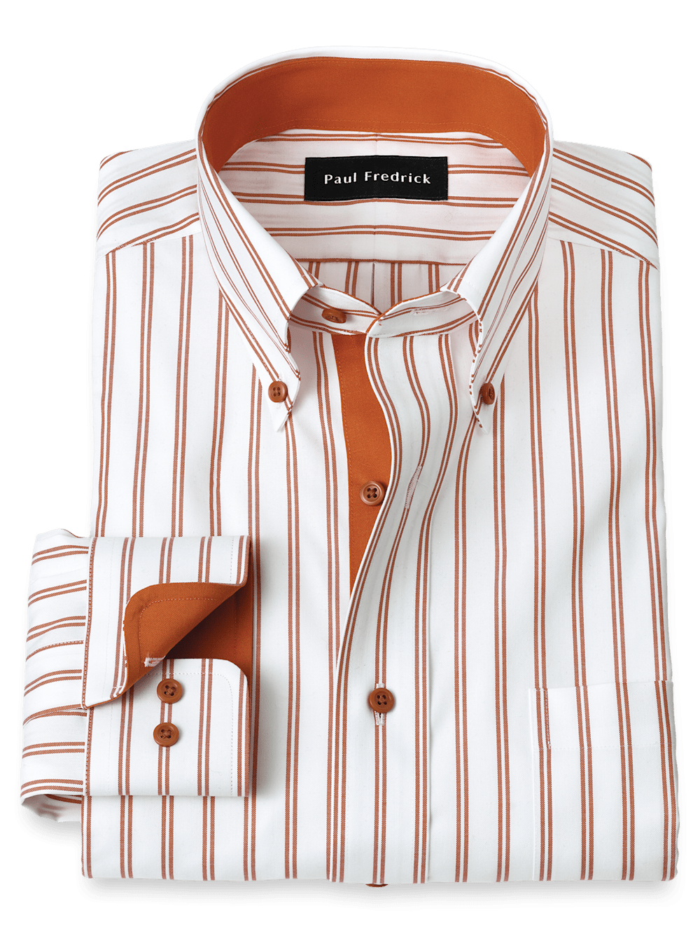 Product Image of Comfort Stretch Non-iron Stripe Dress Shirt With Contrast Trim-Rust