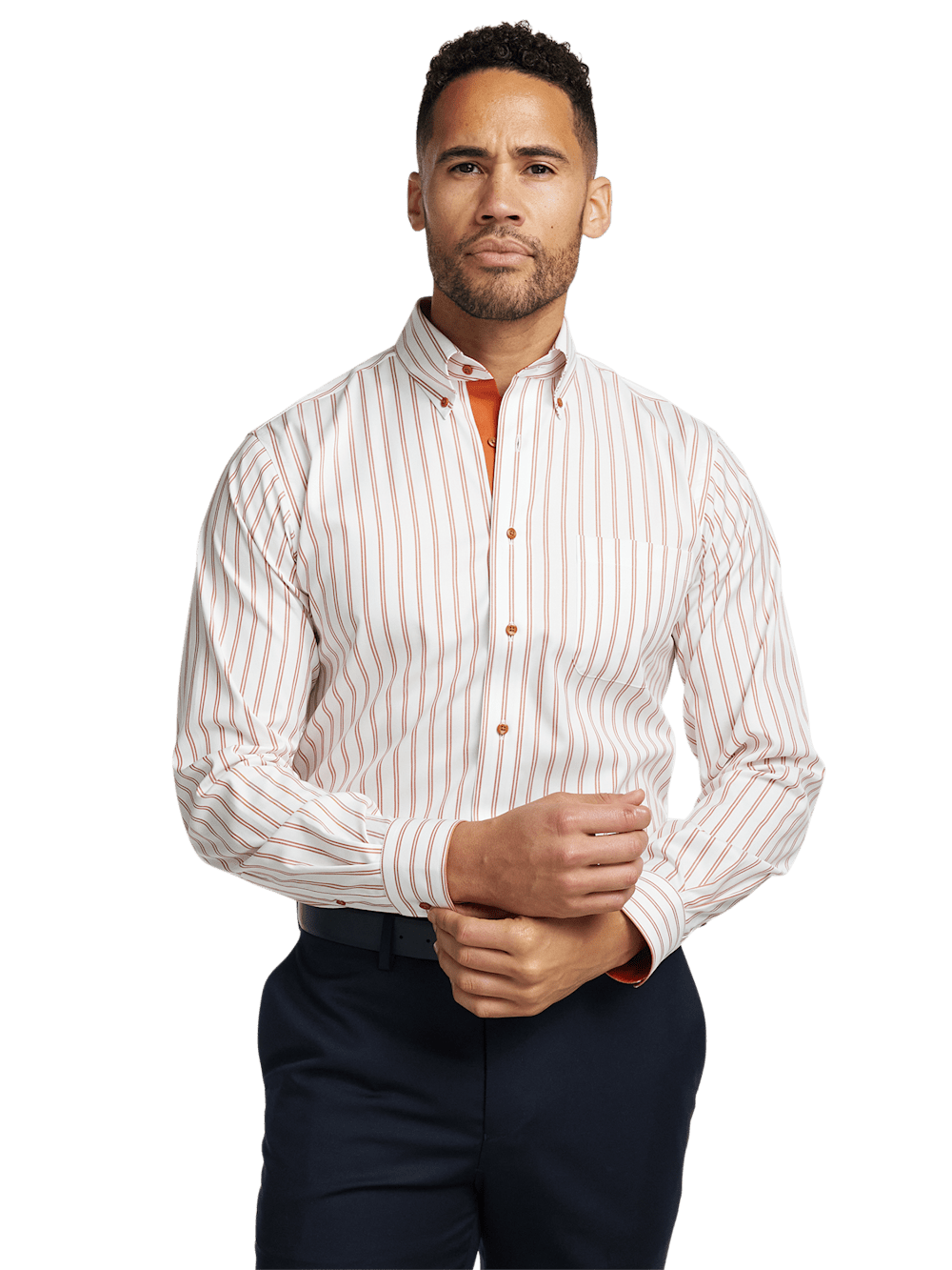 Alternate Image of Comfort Stretch Non-iron Stripe Dress Shirt With Contrast Trim-1