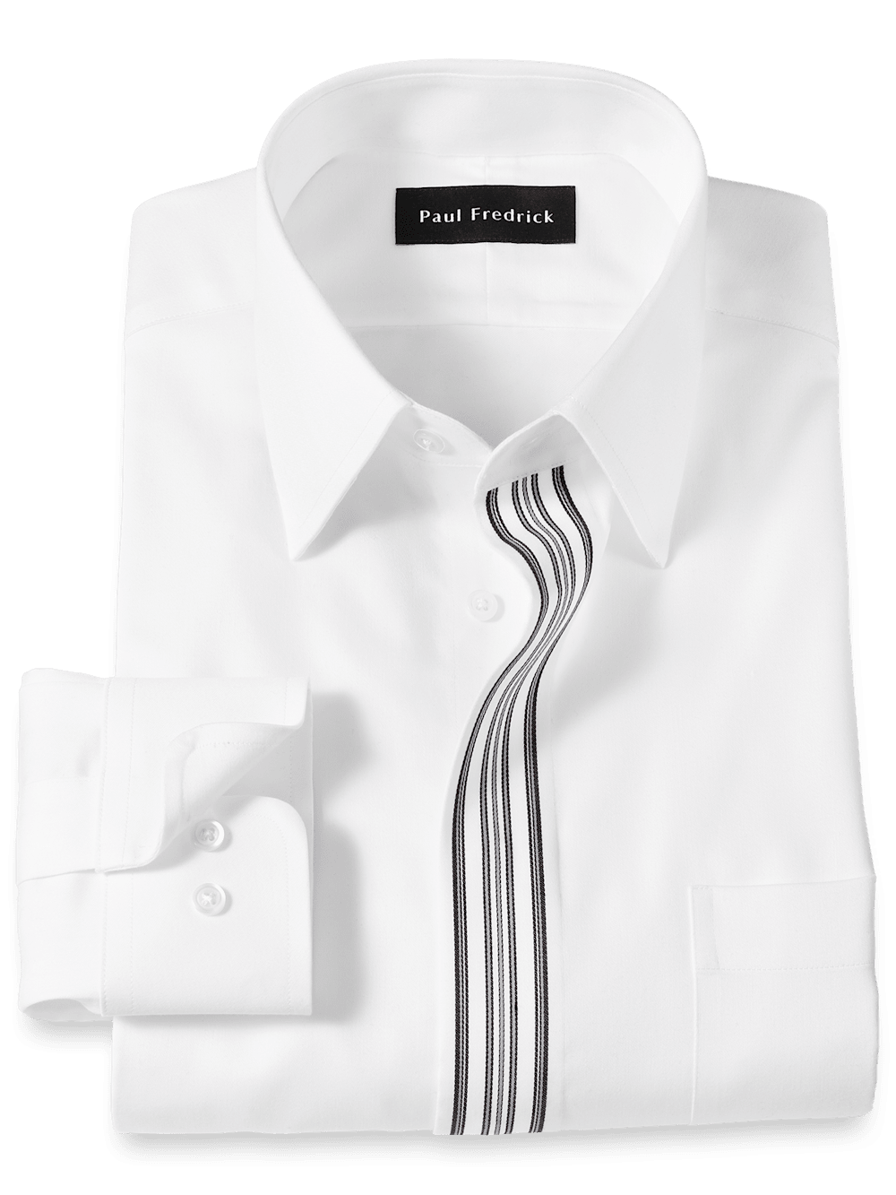 Product Image of Non-iron Cotton Solid Dress Shirt With Contrast Trim-White/Black