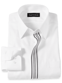 Non-Iron Cotton Solid Dress Shirt With Contrast Trim - White/black