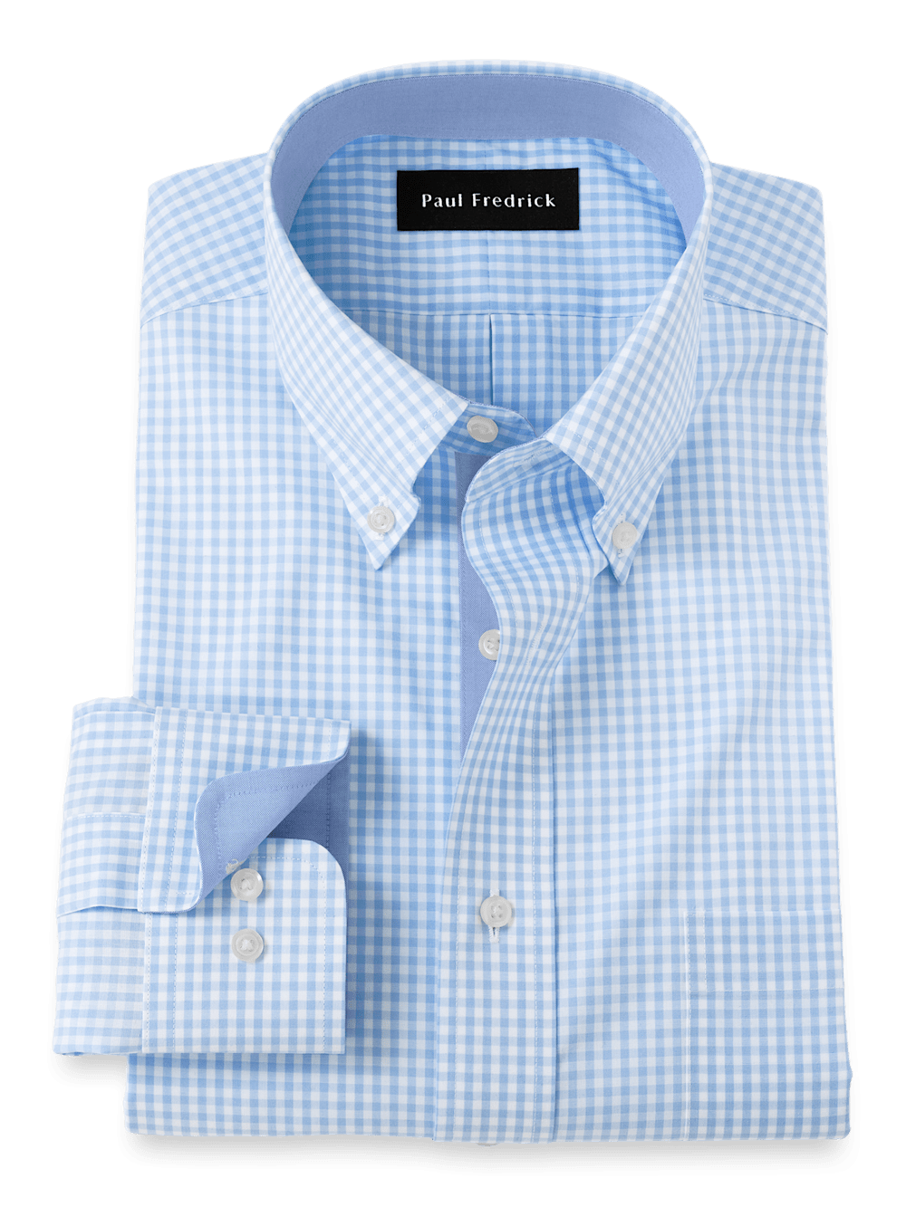 Product Image of Non-iron Cotton Check Dress Shirt With Contrast Trim-Blue