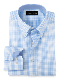 Non-Iron Cotton Check Dress Shirt With Contrast Trim - Blue