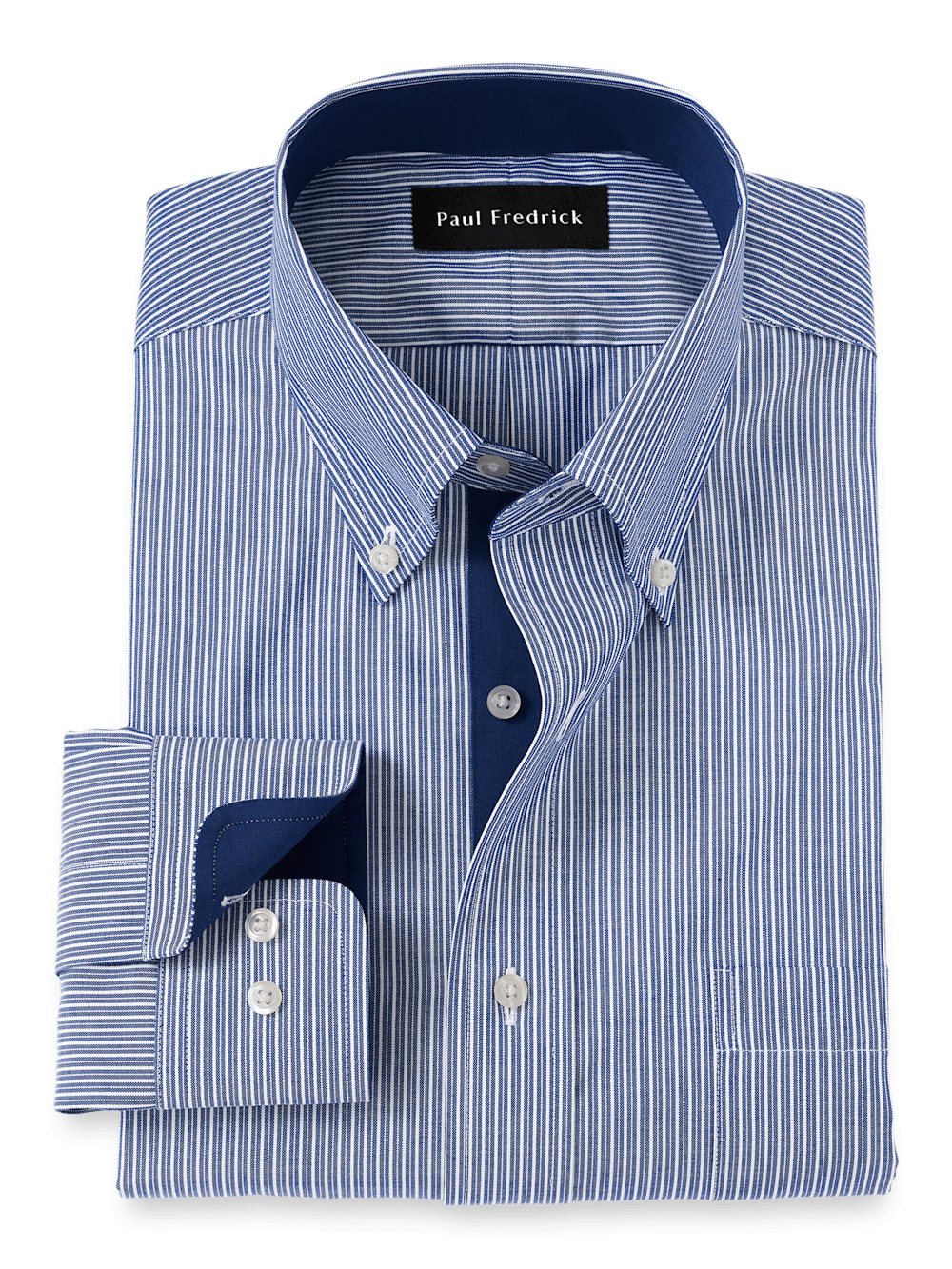 Product Image of Non-iron Cotton Stripe Dress Shirt With Contrast Trim-Blue