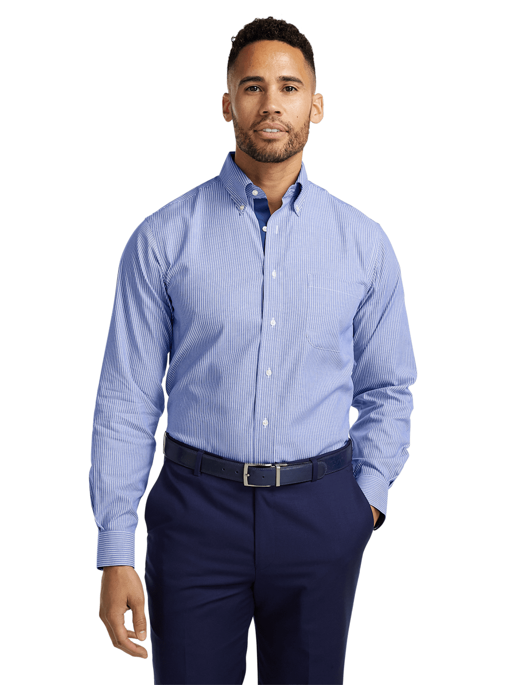 Alternate Image of Non-iron Cotton Stripe Dress Shirt With Contrast Trim-1