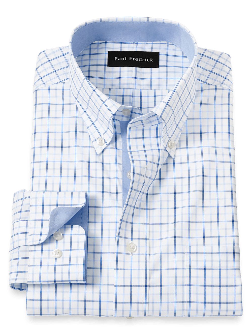 Product Image of Non-iron Cotton Windowpane Dress Shirt With Contrast Trim-Blue