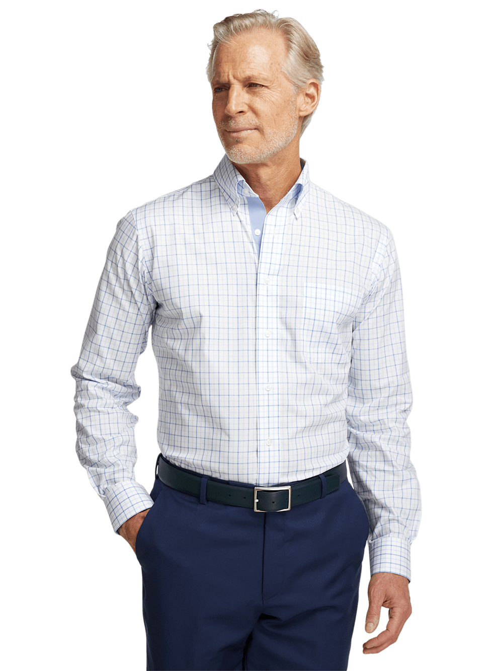 Alternate Image of Non-iron Cotton Windowpane Dress Shirt With Contrast Trim-1