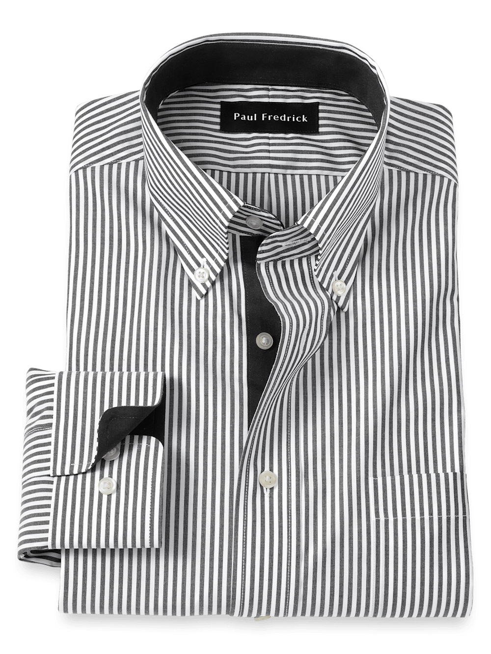 Product Image of Non-iron Cotton Stripe Dress Shirt With Contrast Trim-Black