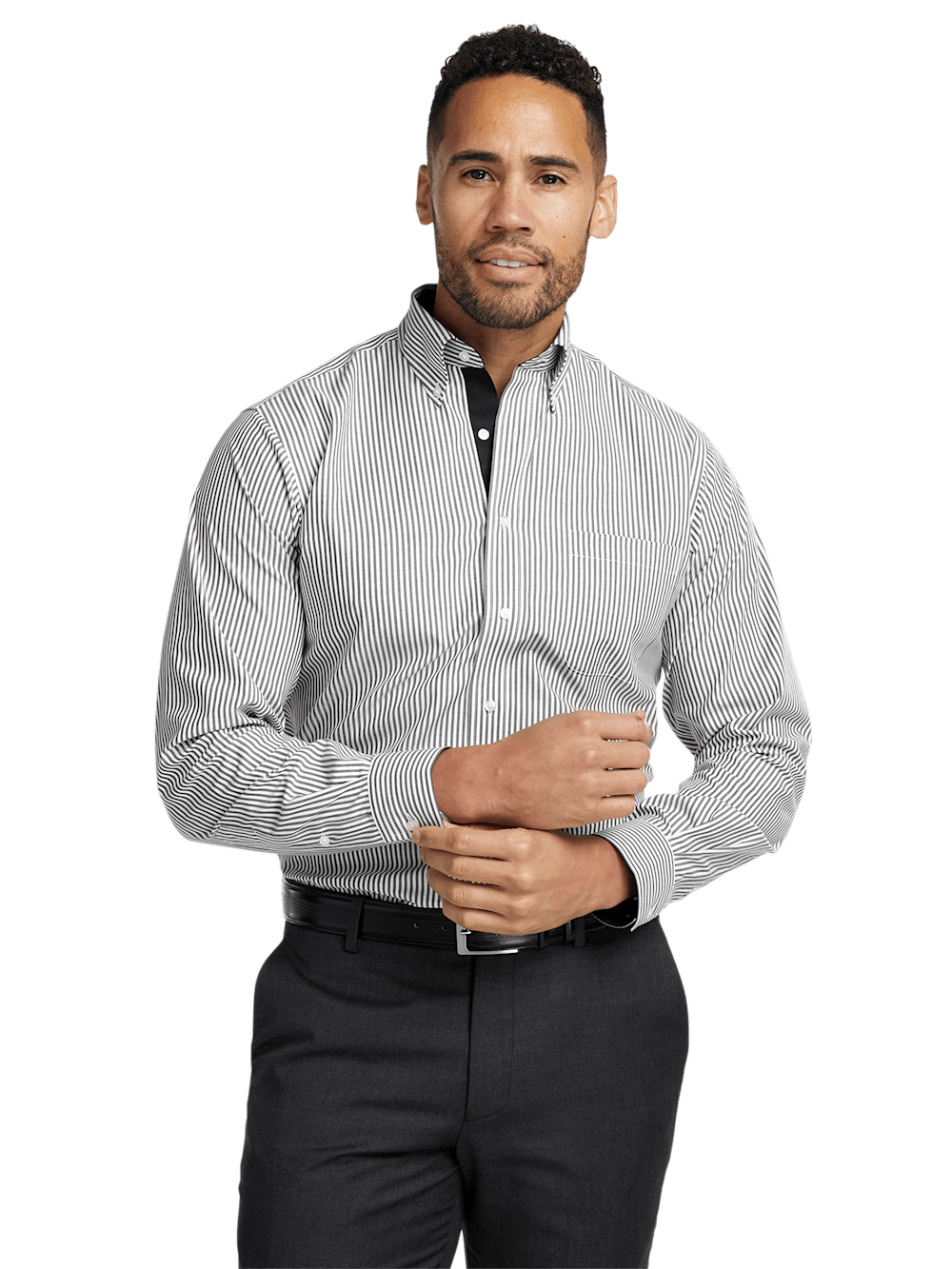 Alternate Image of Non-iron Cotton Stripe Dress Shirt With Contrast Trim-1