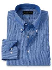 Non-Iron Cotton Diagonal Stripe Dress Shirt - Blue
