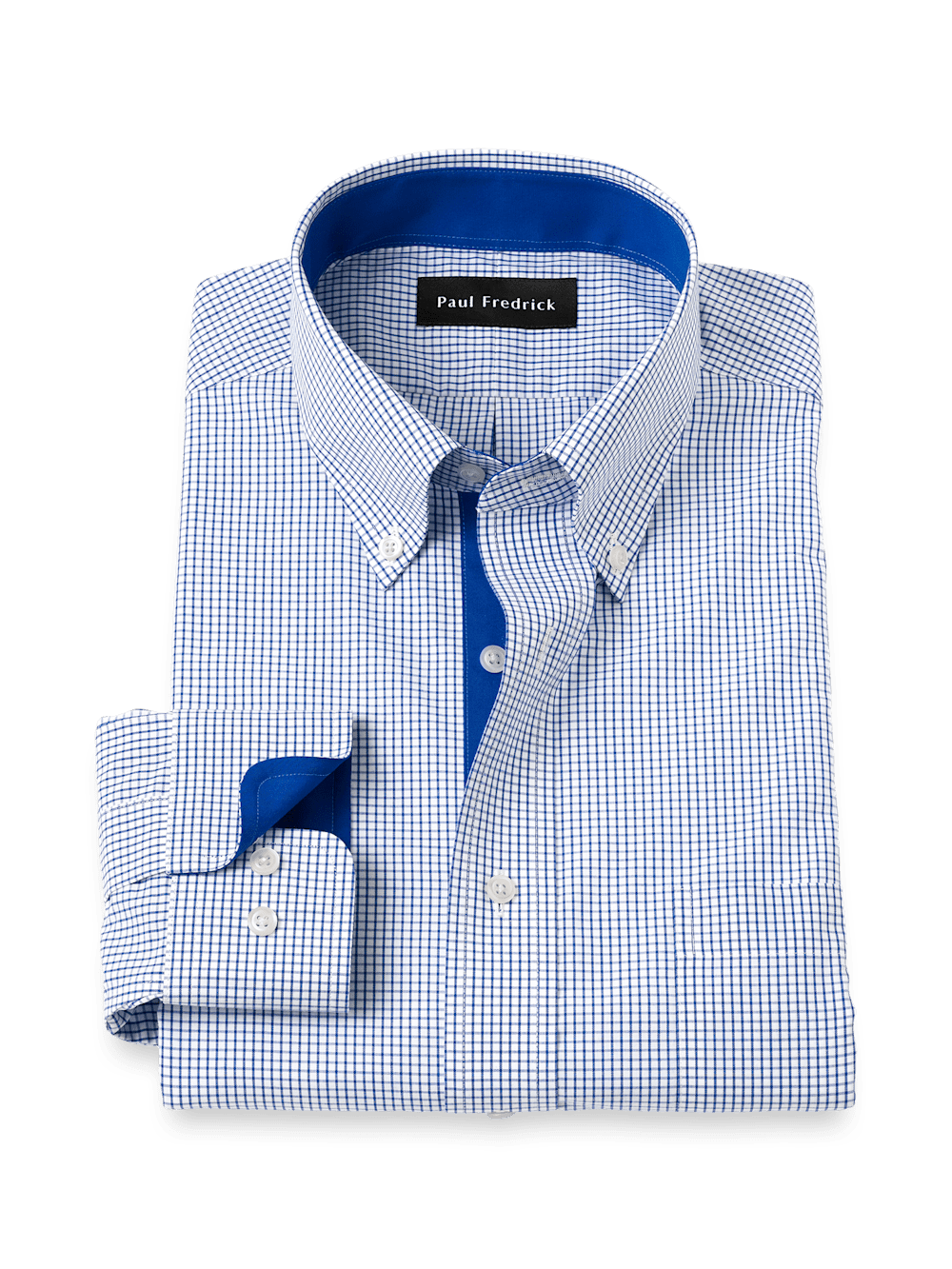 Product Image of Non-iron Cotton Check Dress Shirt With Contrast Trim-Navy