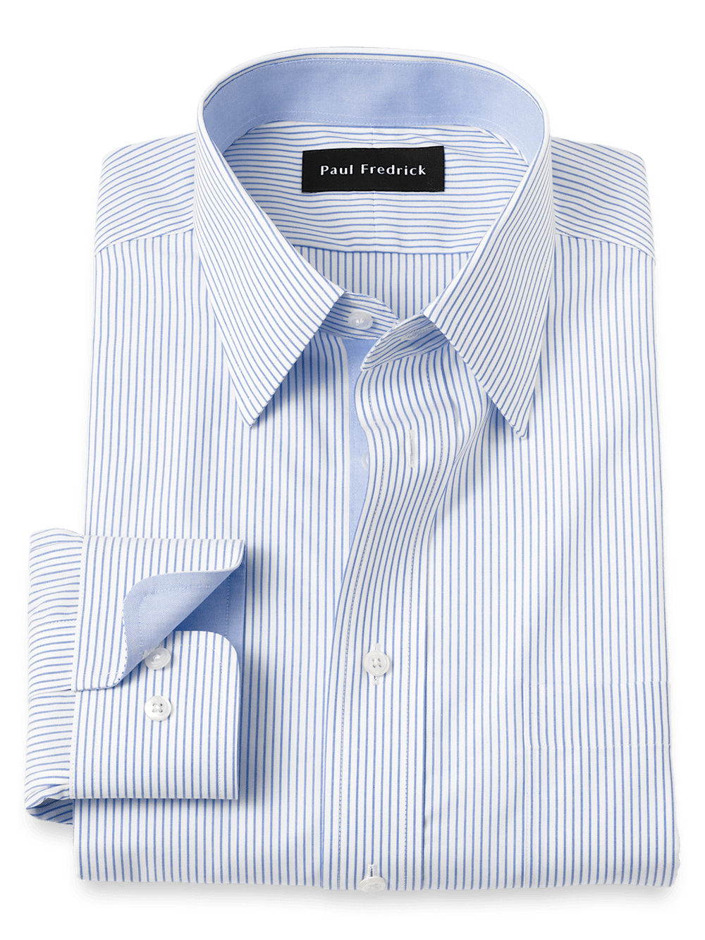 Product Image of Non-iron Cotton Stripe Dress Shirt With Contrast Trim-Blue