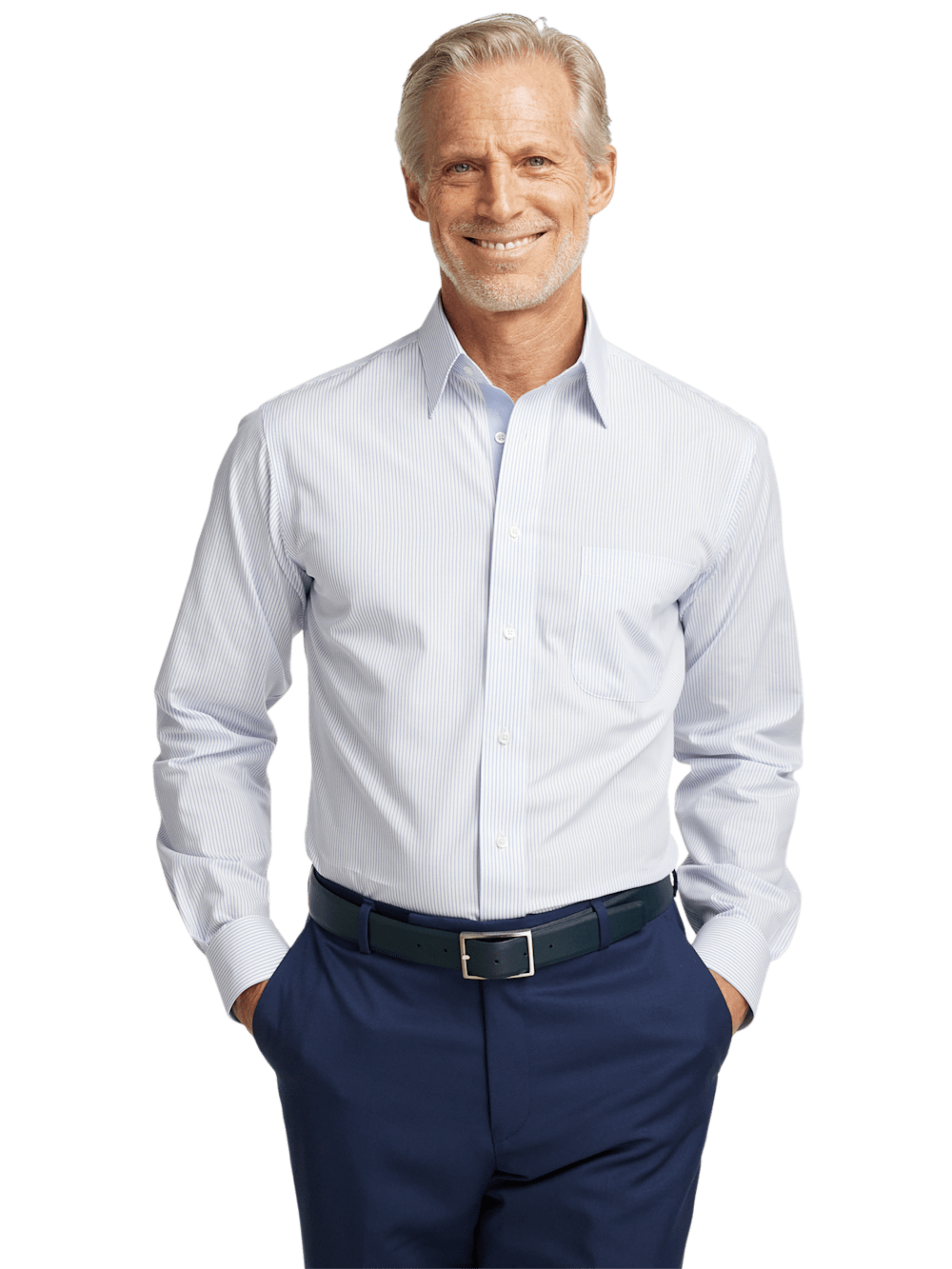 Alternate Image of Non-iron Cotton Stripe Dress Shirt With Contrast Trim-1