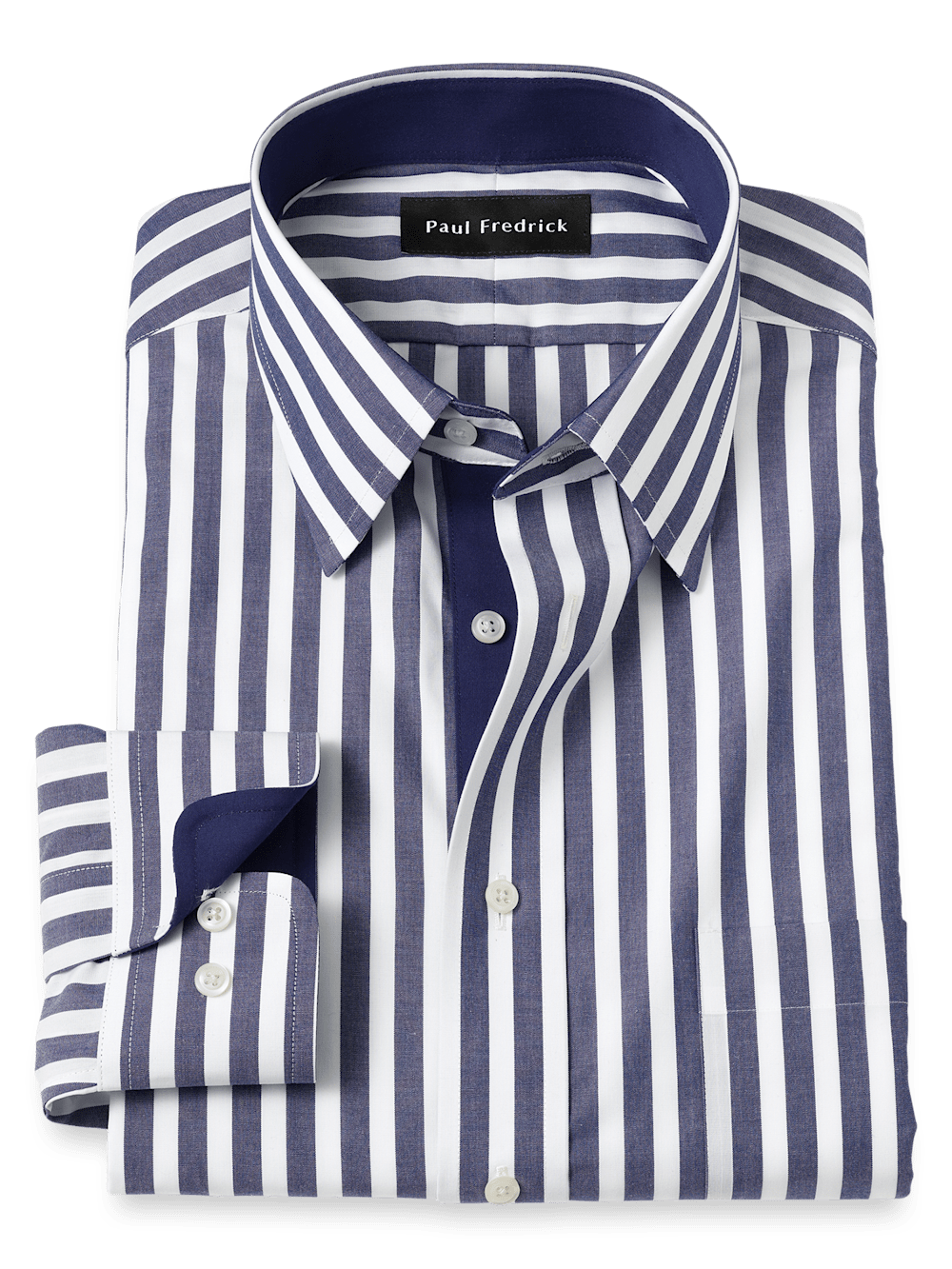 Product Image of Non-iron Cotton Bengal Stripe Dress Shirt With Contrast Trim-1