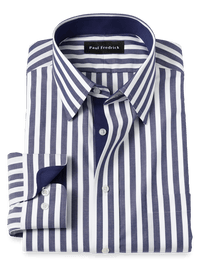 Non-Iron Cotton Bengal Stripe Dress Shirt With Contrast Trim - Sodalite