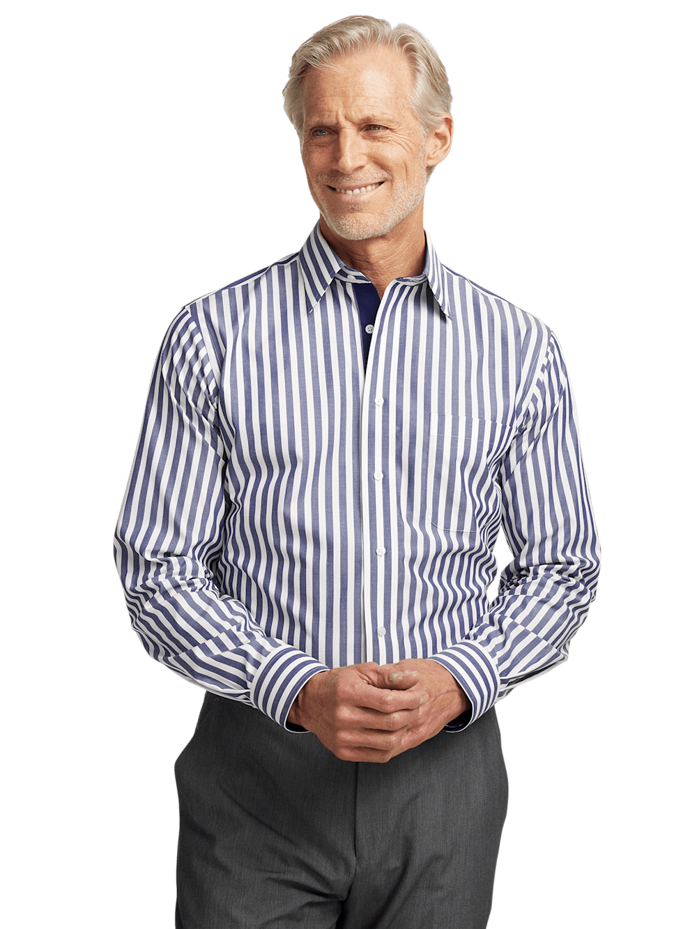 Alternate Image of Non-iron Cotton Bengal Stripe Dress Shirt With Contrast Trim-1