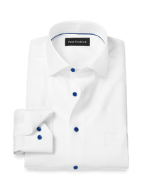 Comfort Stretch Non-Iron Herringbone Dress Shirt - White/cobalt