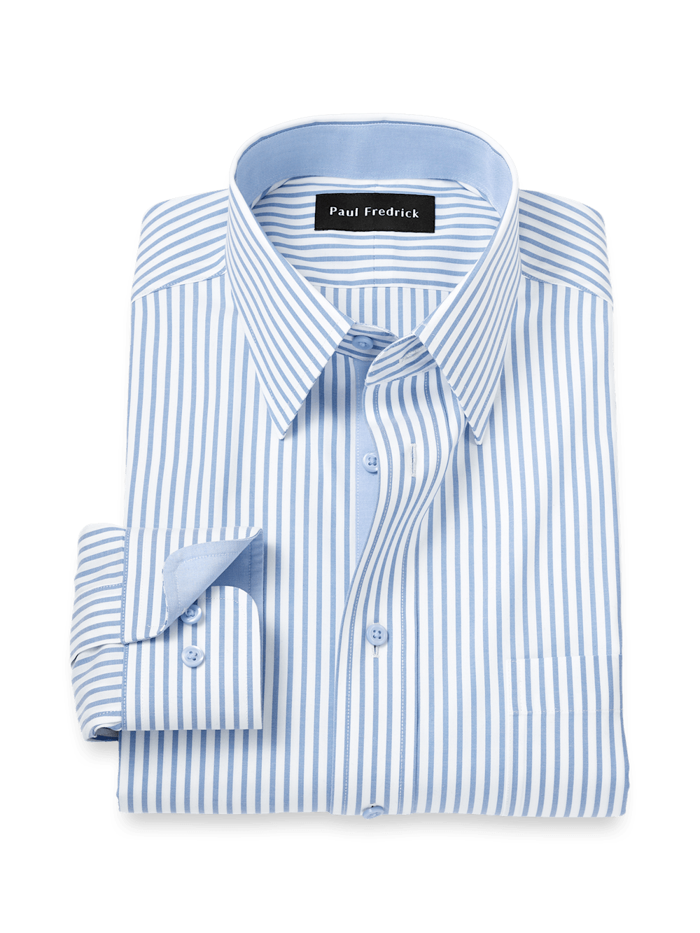 Product Image of Comfort Stretch Non-iron Stripe Dress Shirt With Contrast Trim-White/Blue