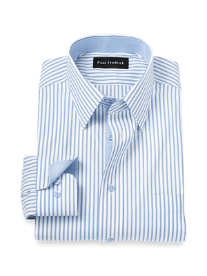 Comfort Stretch Non-Iron Stripe Dress Shirt With Contrast Trim - White/blue