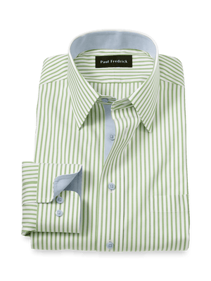 Comfort Stretch Non-Iron Stripe Dress Shirt With Contrast Trim - Green