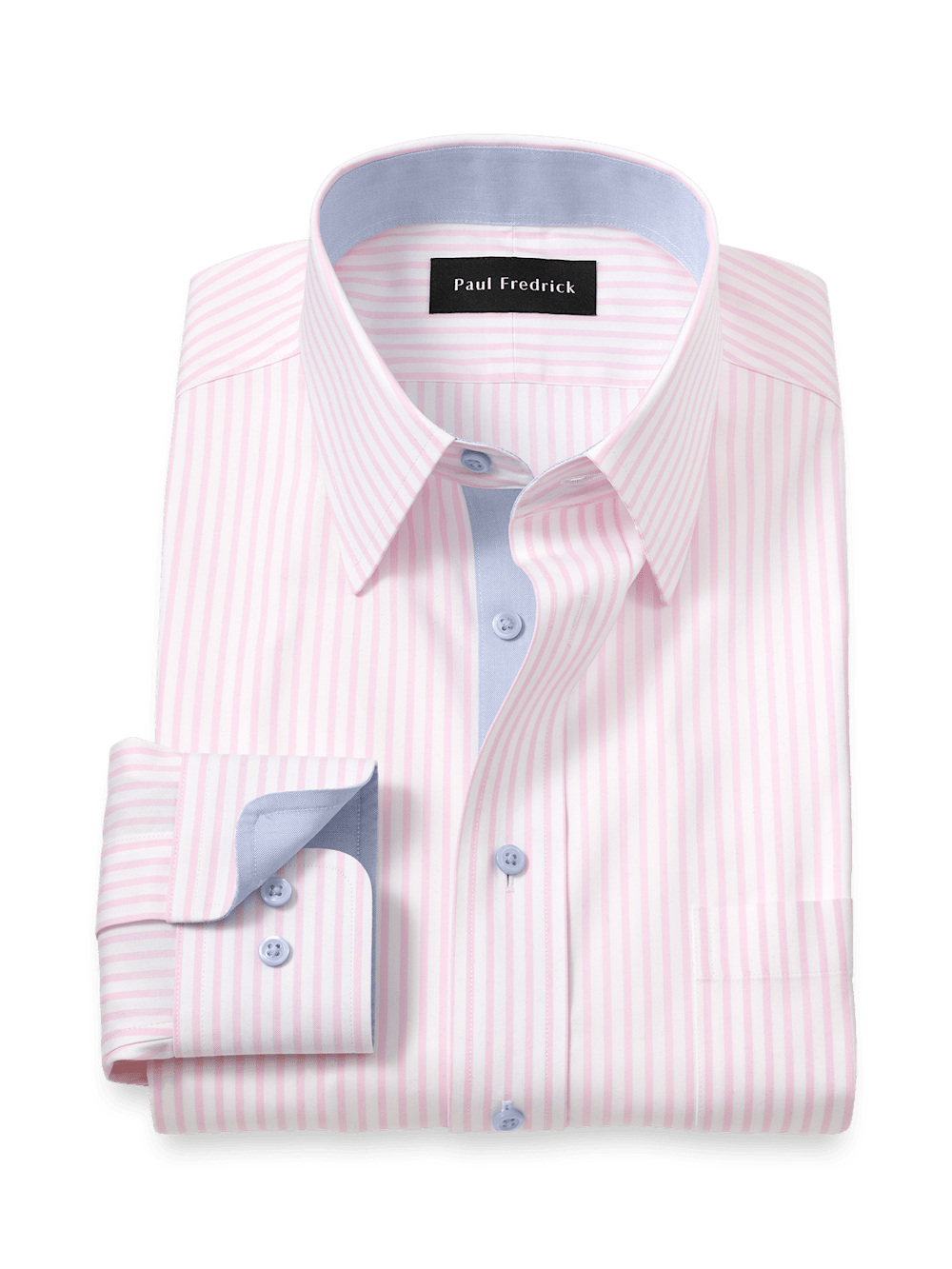 Product Image of Comfort Stretch Non-iron Stripe Dress Shirt With Contrast Trim-Pink