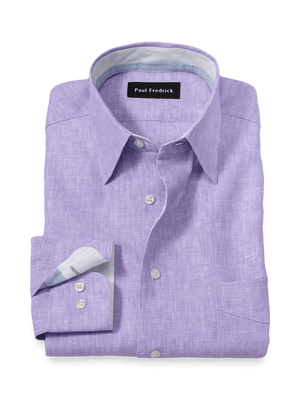 Non-Iron Linen Solid Dress Shirt With Contrast Trim - Lavender