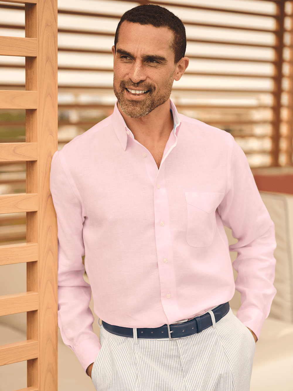 Alternate Image of Non-iron Linen Solid Dress Shirt With Contrast Trim-7