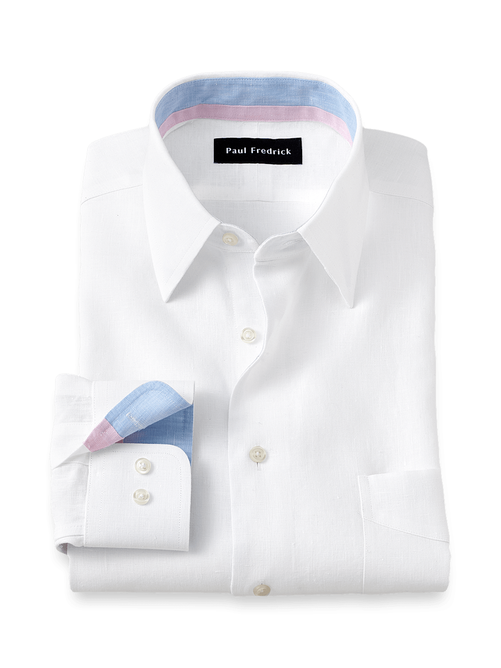 Product Image of Non-iron Linen Solid Dress Shirt With Contrast Trim-White