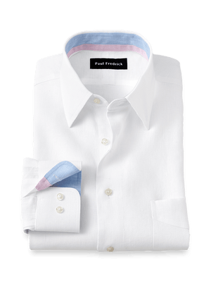 Non-Iron Linen Solid Dress Shirt With Contrast Trim - White