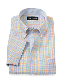 Non-Iron Linen Plaid Dress Shirt With Contrast Trim - Multi