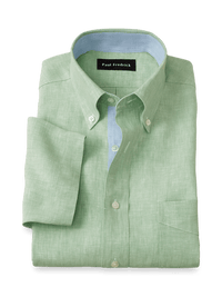 Non-Iron Linen Solid Dress Shirt With Contrast Trim - Light Green