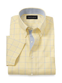 Comfort Stretch Non-Iron Check Dress Shirt With Contrast Trim - Yellow