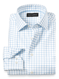 Royal Oxford Comfort Stretch Non-Iron Windowpane Dress Shirt - Blue