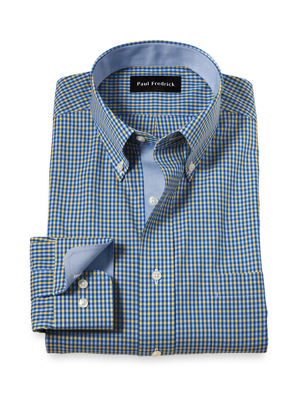 Product Image of Comfort Stretch Non-iron Check Dress Shirt With Contrast Trim-Blue/Yellow