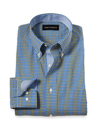 Comfort Stretch Non-Iron Check Dress Shirt With Contrast Trim - Blue/yellow