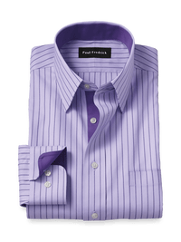Comfort Stretch Non-Iron Stripe Dress Shirt With Contrast Trim - Purple